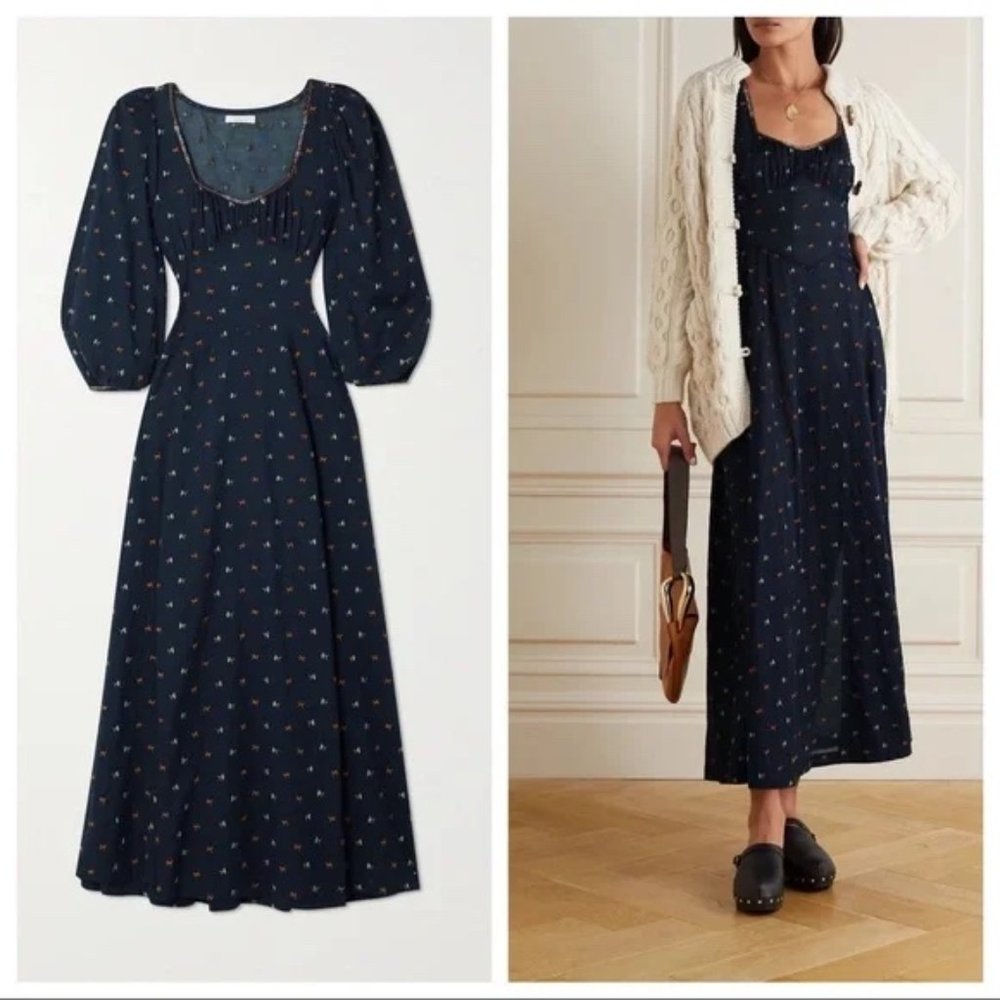 LIKE NEW Carolina embroidered organic cotton-voile maxi dress SZ M